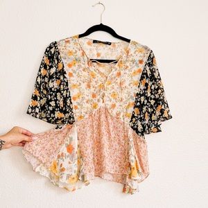 Zara Patchwork Fluttersleeve Top